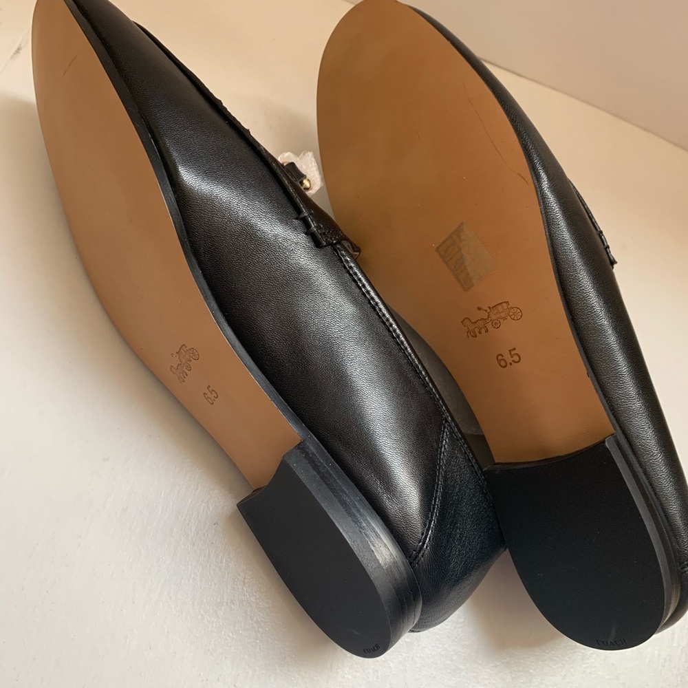 Coach Black Leather Slip-On Loafers with Gold Accent - Picture 3 of 7